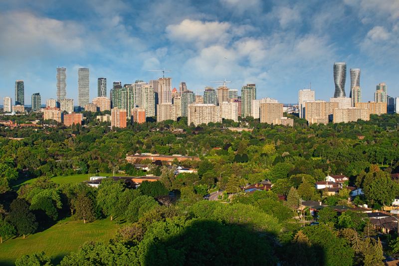 Mississauga, Ontario, Canada. Aug 27, 2023. Mississauga Skyline in the morning.